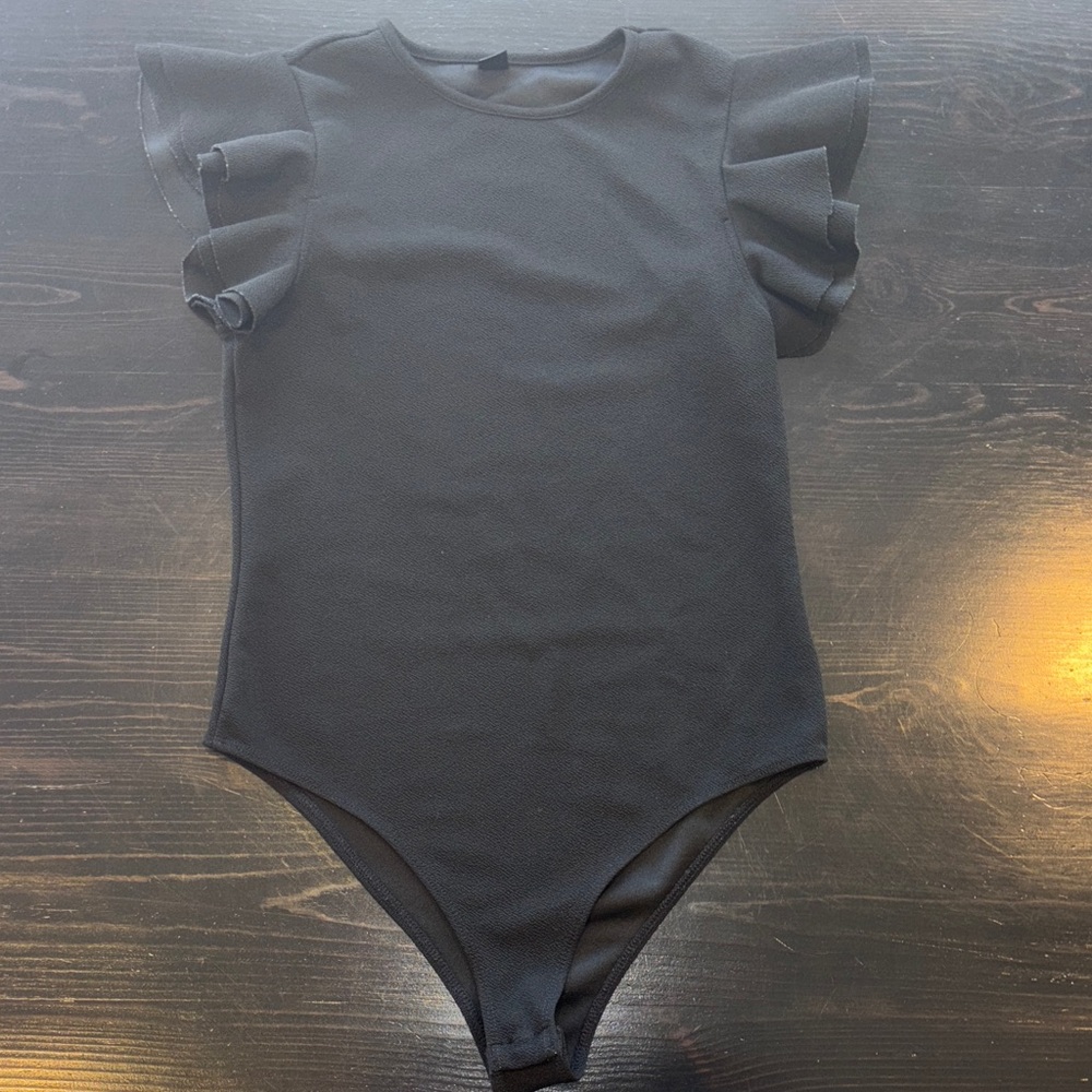Women’s Black Ruffle Sleeve One-Piece Bodysuit